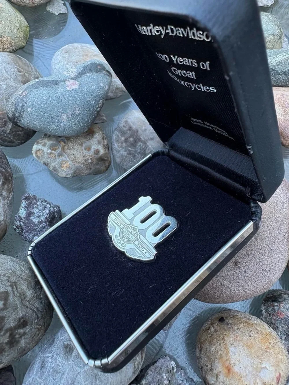 Harley-Davidson Bulova Pocket Watch & Silver Anniversary Emblem Pin riding bell